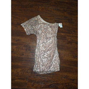 Pink Sequin one shoulder dress NWT Deb size 7